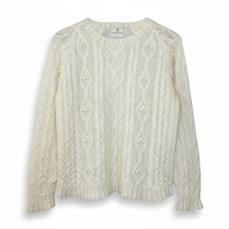 VTG Express Tricot Womens Size S Handknit Mohair Wool Cable Knit Sweater Ivory - Image 2