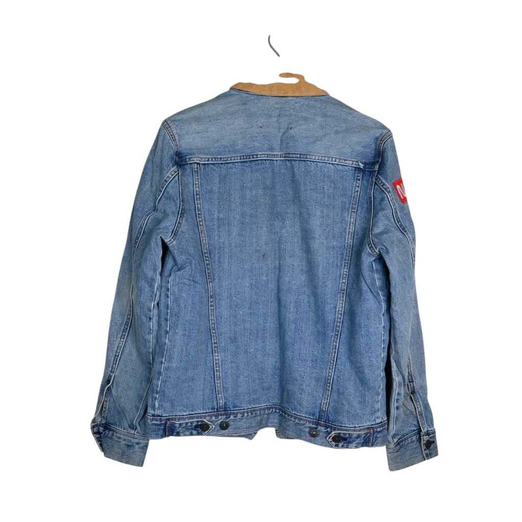 H & M & Denim Unisex Washed Denim NASA Logo Trucker Distressed Jean Jacket - Image 2