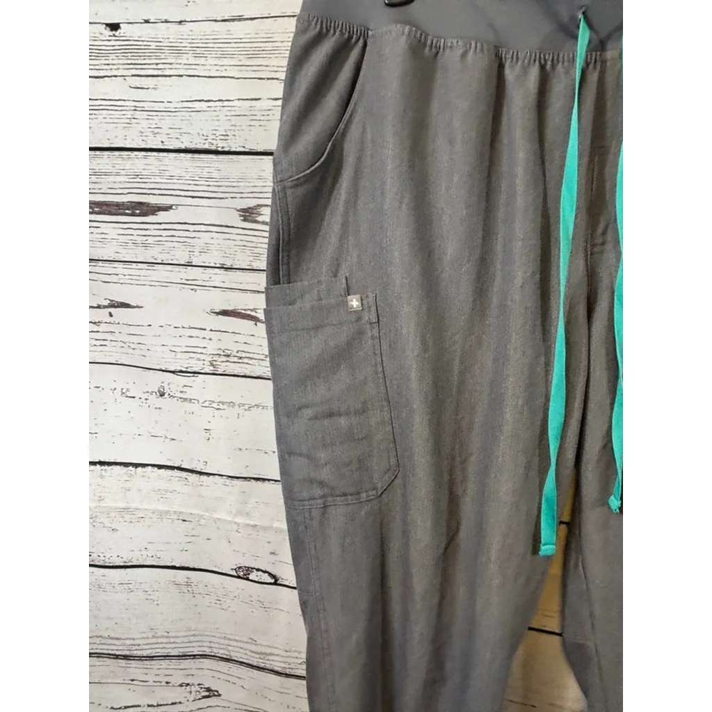 Women's FIGS Gray 3X Ankle & Cropped Pants with Teal Drawstring - Image 2