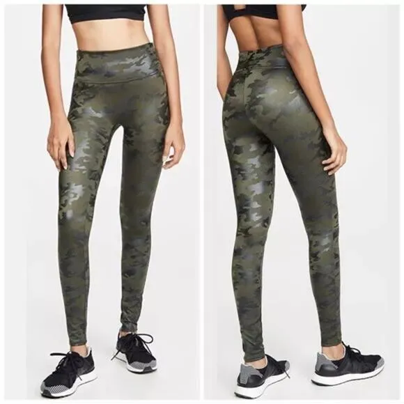 Spanx Matte Green Faux Leather Camo Leggings Power Waistband 20185R Size Small - Image 2