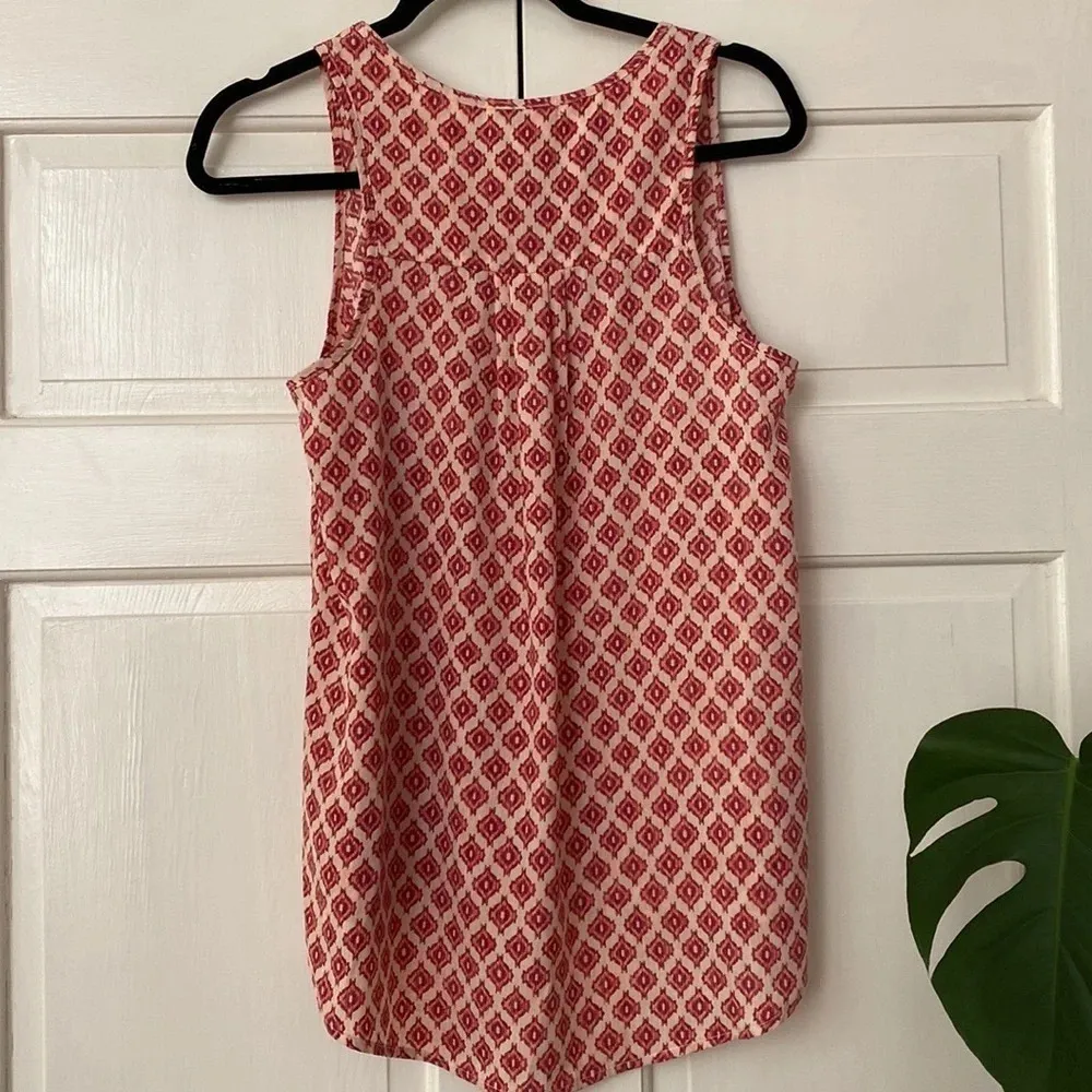 Pleione Blouse in Geometric Print Pink Maroon and Peachy Orange Tank‎ Dressy Top - Image 2