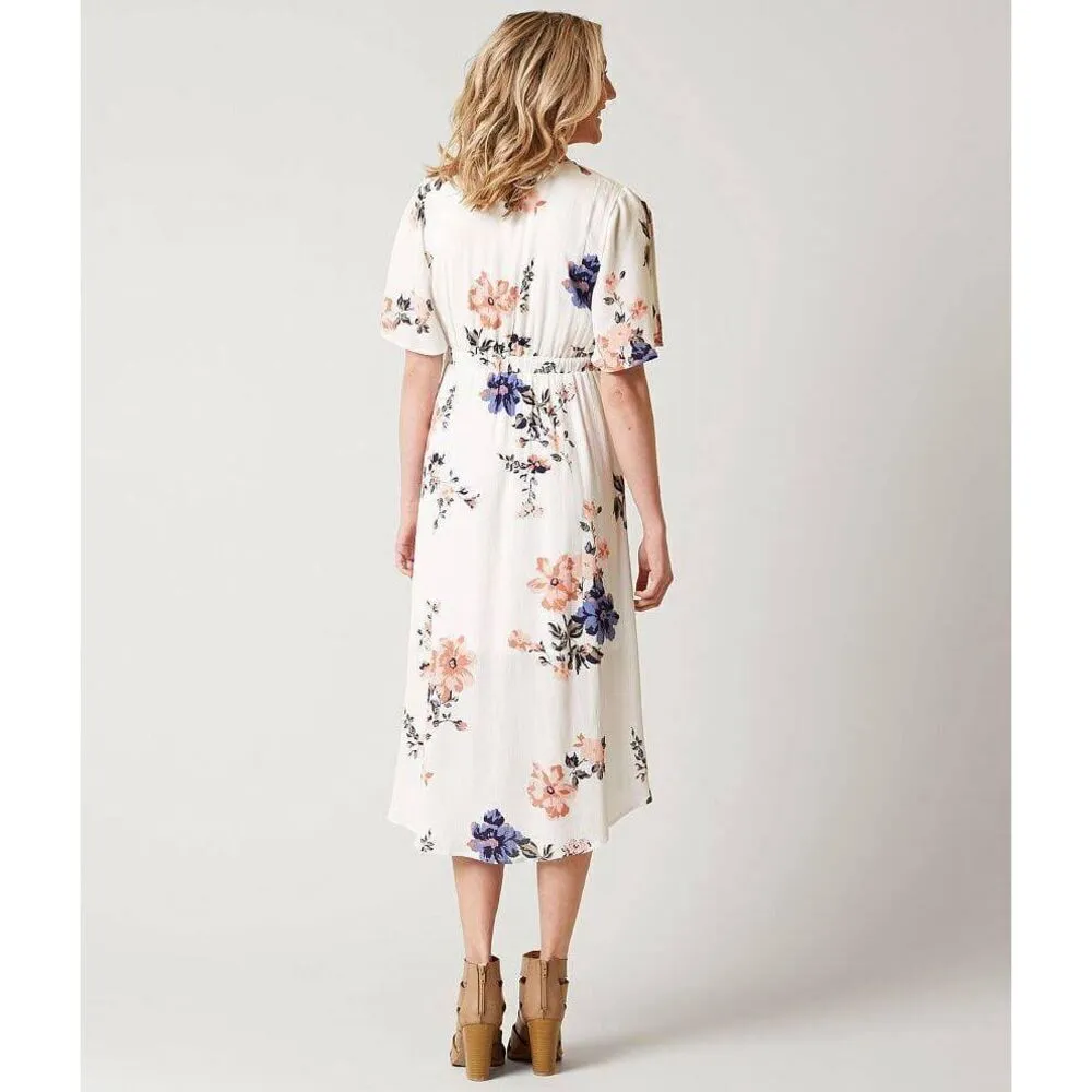 Daytrip Size S Chambray Cabernet Floral Hi- Low Wrap Dress - Image 2