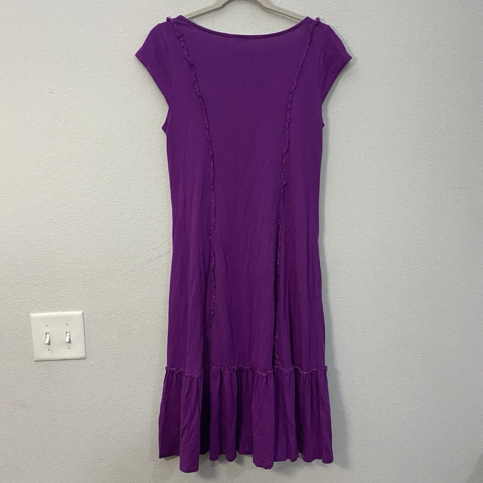 Soft Surroundings Midi Dress Size XS Purple Women's Short Sleeve Boho Pockets - Image 3