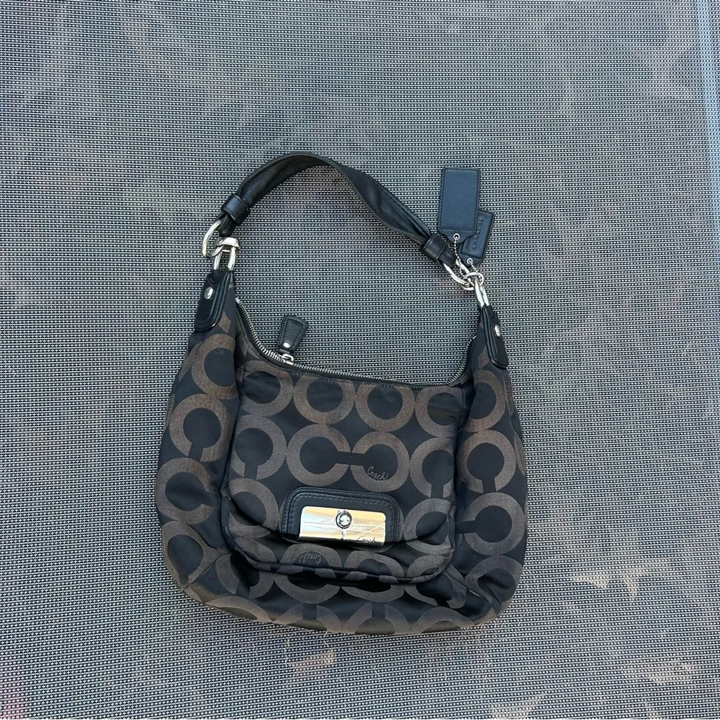 COACH Kristin Signature Logo OP Art Hobo Bag black silver Shoulder Purse y2k - Image 3