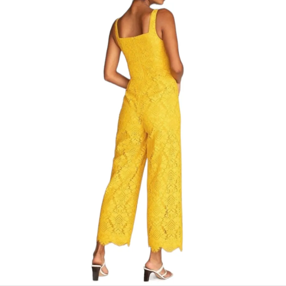 Trina Turk Adventure Jumpsuit Women's Size 16 Yellow Lace Pants Cropped - Image 2