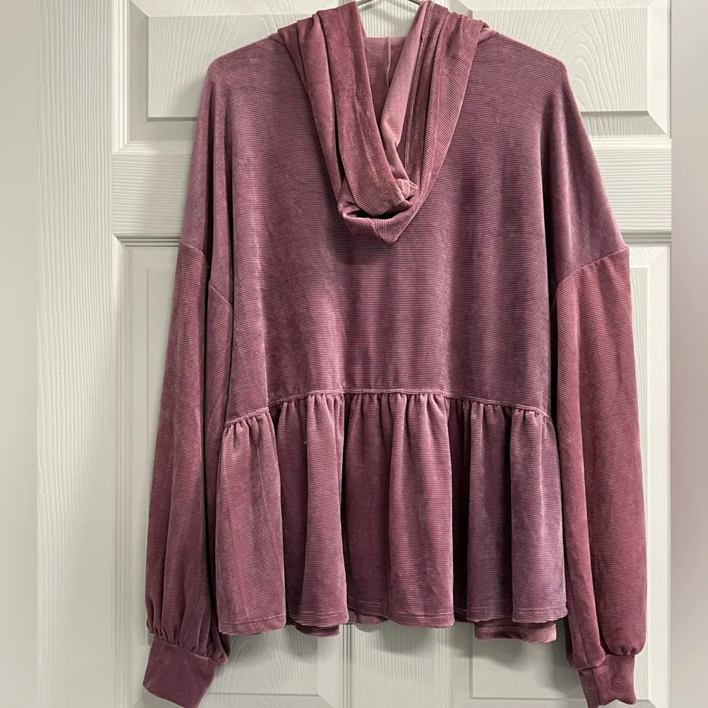 Blue Buttercup Women Pink Velour Pullover Hoodie - Image 2