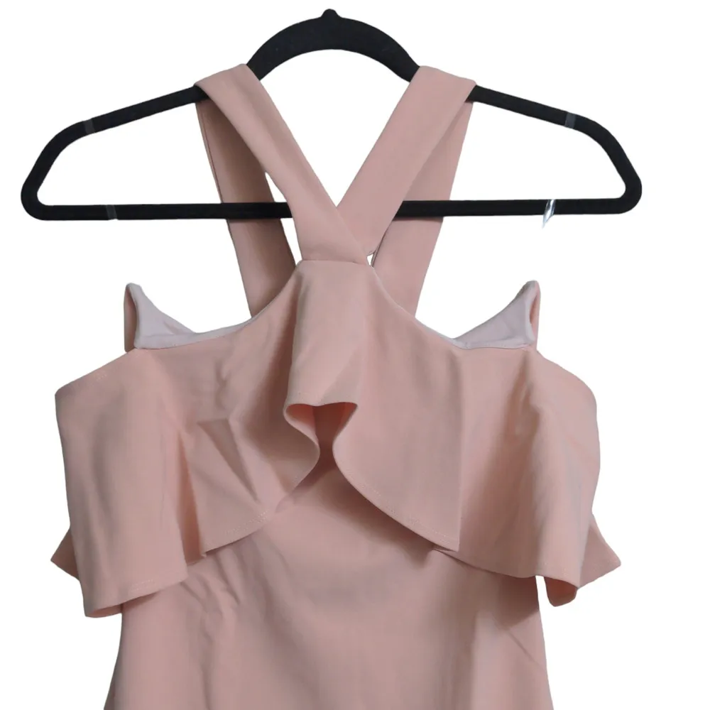 Nookie Hermosa Midi Dress Blush Pink Ruffle Cross Bodycon S New - Image 4