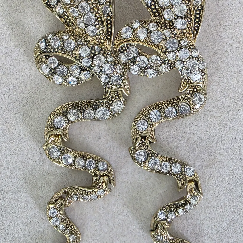 Vintage Statement Gold Articulated Cobra Snake Dangle Earrings - Image 3