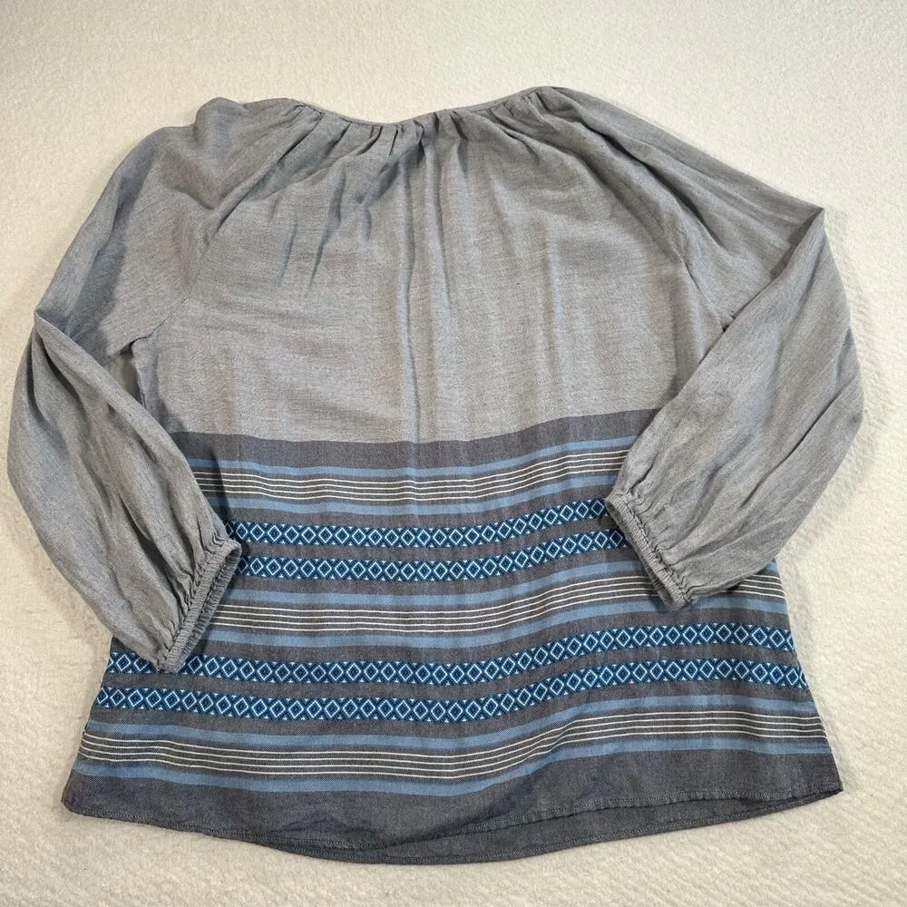 Dylan Tunic Top Womens X-Large Blue/Gray Stripe V-Neck Long Sleeve Boho Tassel - Image 4