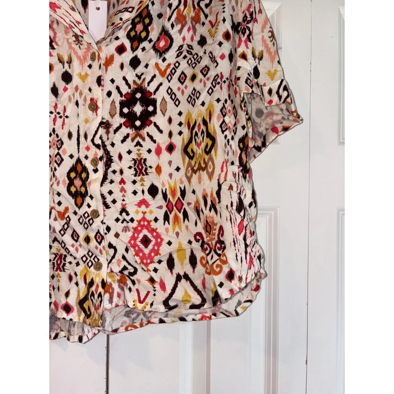 Jane + Delancey‎ Bohemian Button-Down Top Short Sleeve Blouse Size S - Image 3