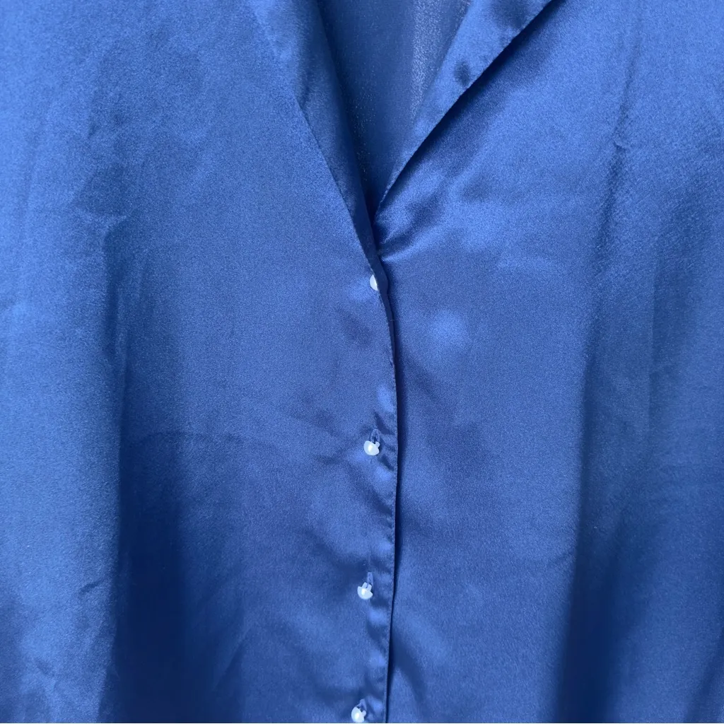 Victoria’s Secret Vintage 90’s Navy‎ Blue Satin Pajama Shirt Small Shoulder Pads - Image 6