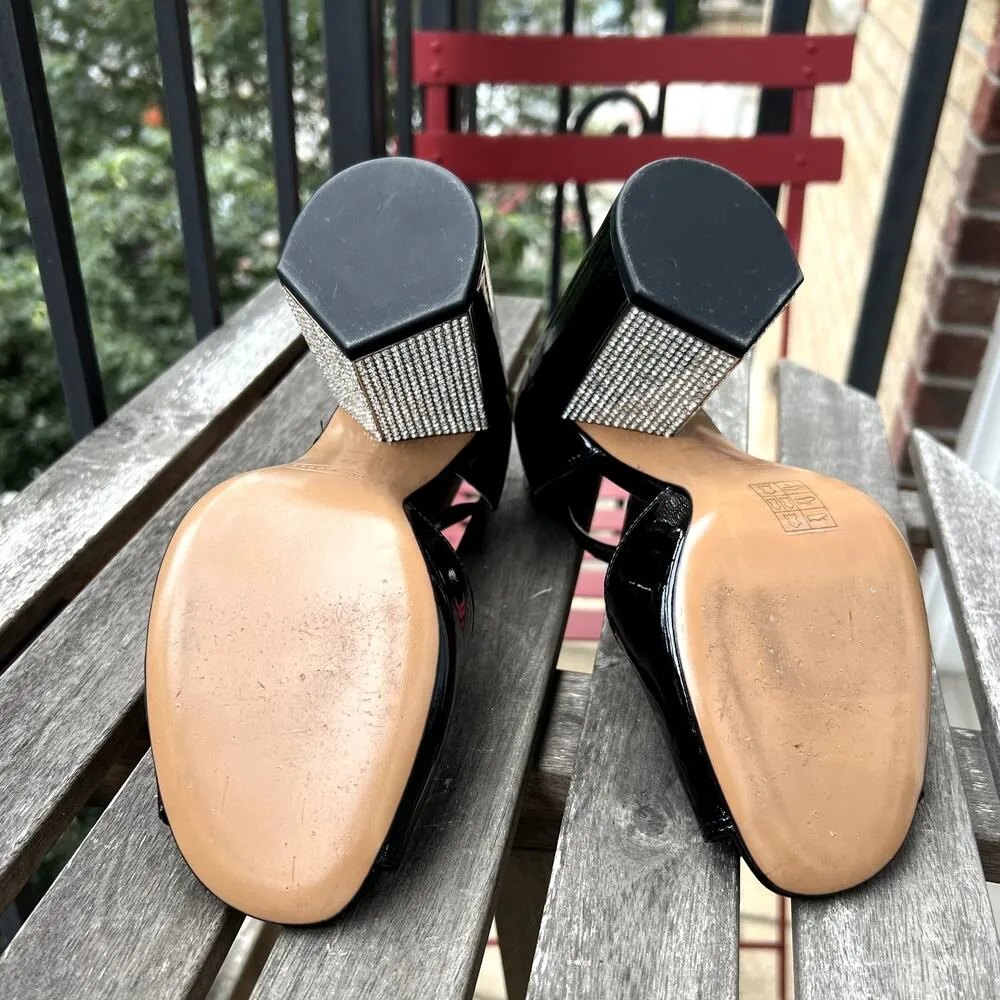 Marc Jacobs Kasia Strass Black Patent Leather Heeled Sandals size 39 crystals SW - Image 6