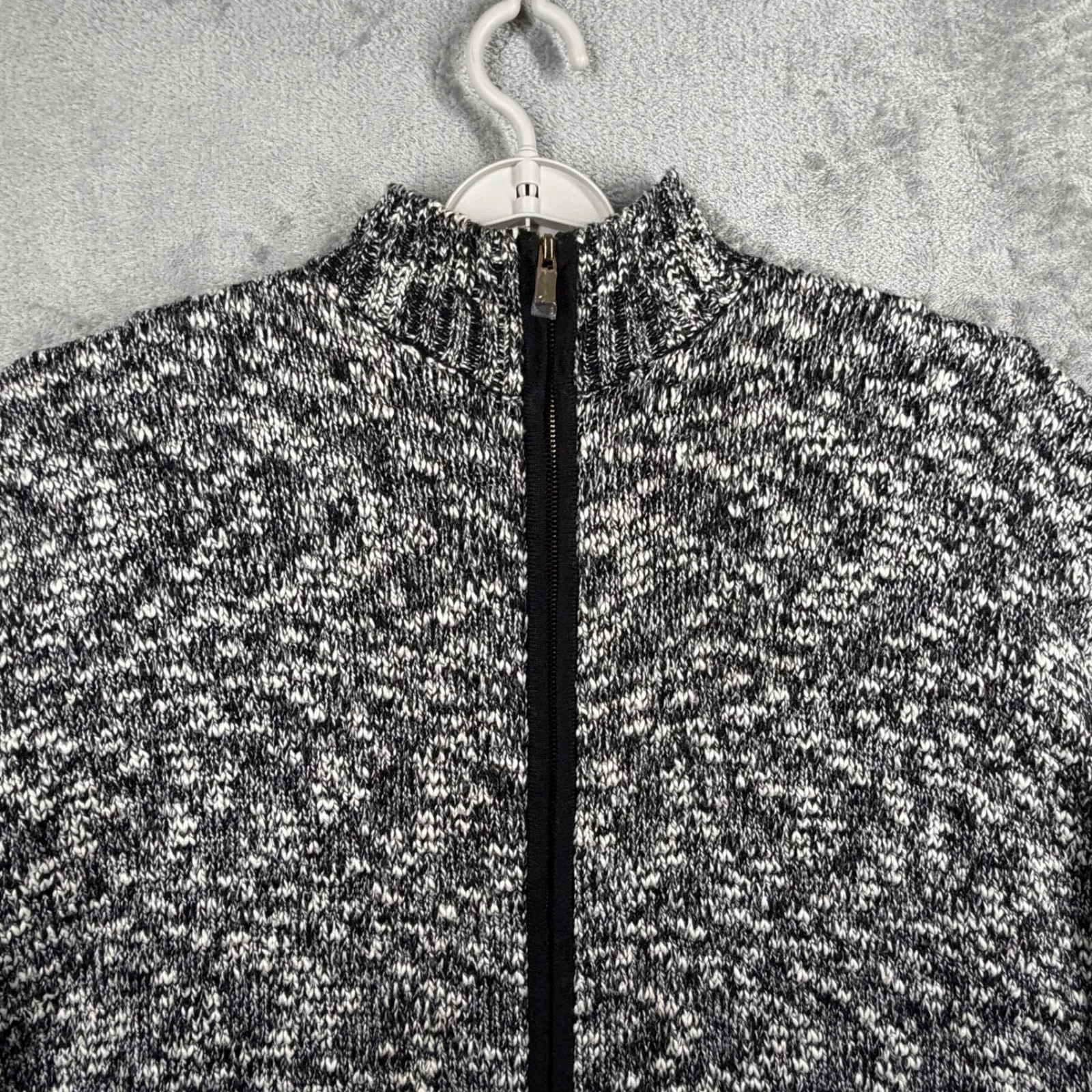 Jones New York Knit Poncho Sweater Zip Black White Marled Mock Neck S/M Cape - Image 5
