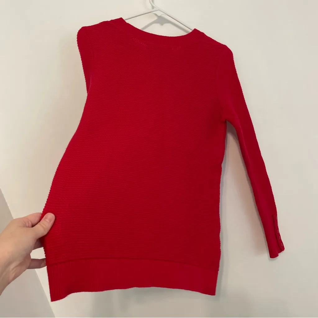 ANN TAYLOR LOFT Textured Button Cuff Sweater Bright Red 100% Cotton Crew Neck M - Image 13