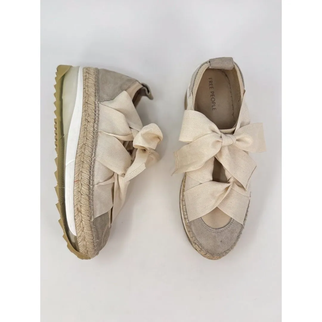 Free People Chapmin Womens Shoes Beige Suede Espadrille Sneaker Chunky 38 US 7.5 - Image 5