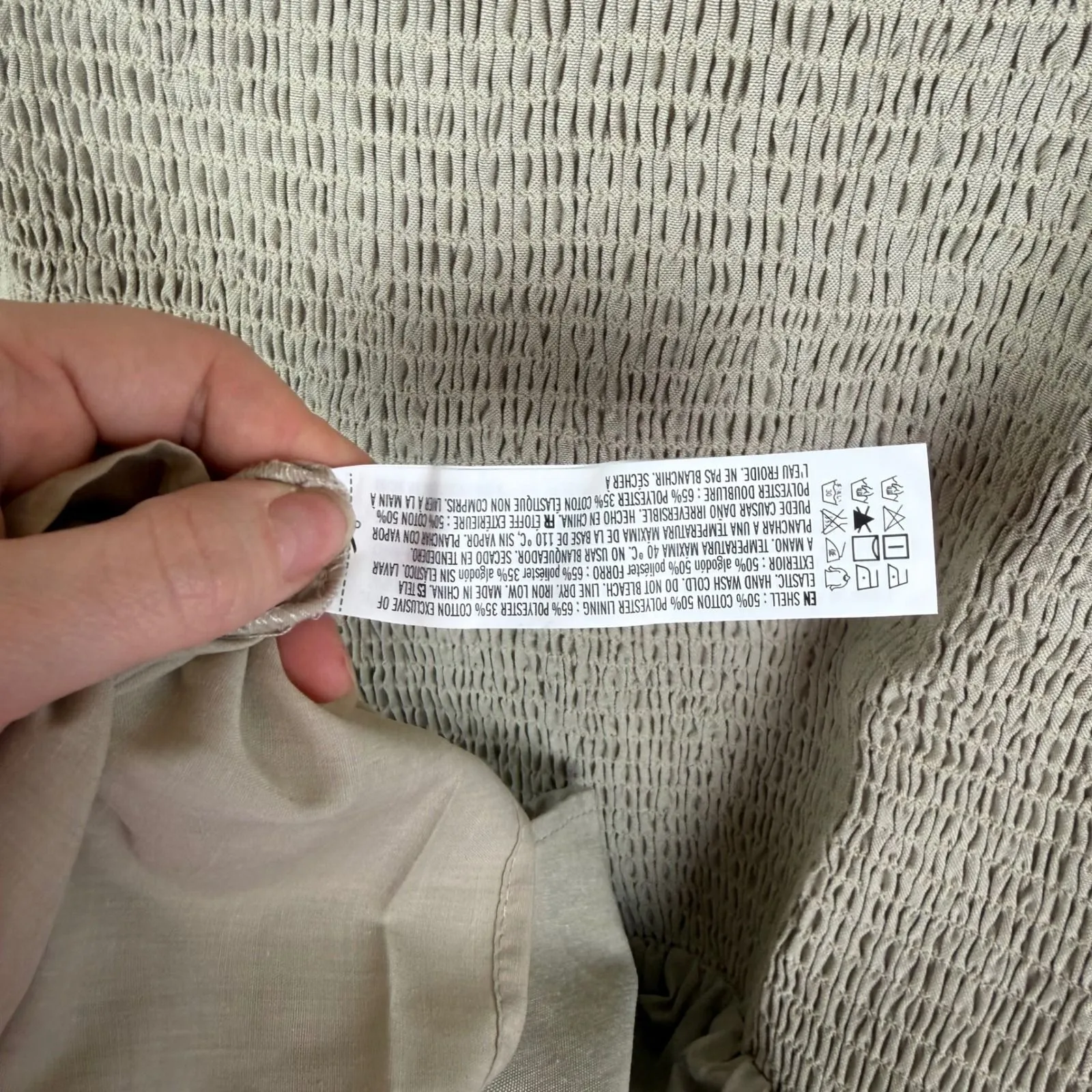 NWT English Factory Smocked Ruffle Sleeve Dress Sz M Beige Fit & Flare Neutral - Image 7