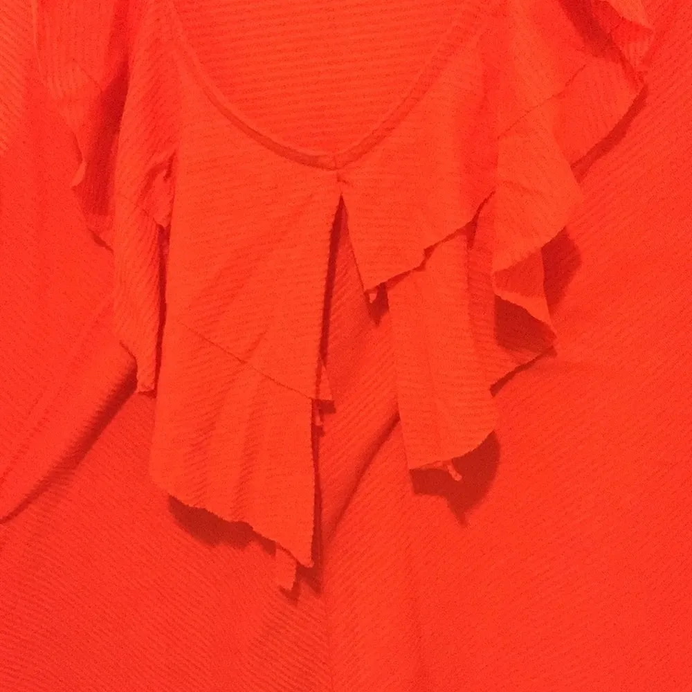 DKNY Jeans Coral Striped Ruffle Blouse Size XL - Image 3