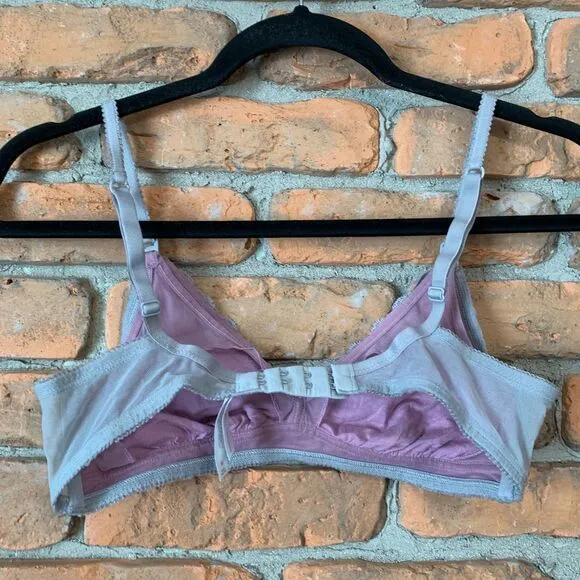Gilligan & O'Malley Nursing Bra Size Medium Purple Gray Lace Wireless Bralette - Image 3