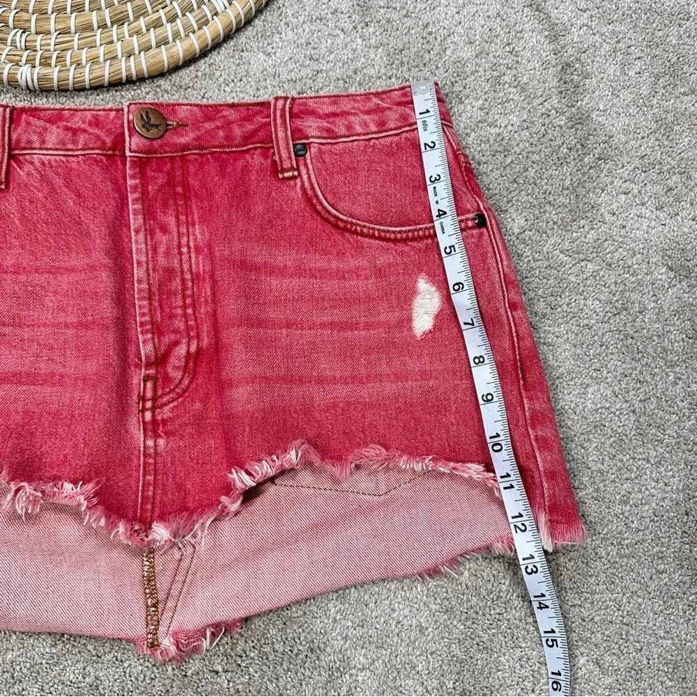 One Teaspoon Junkyard Relaxed Mini Denim Skirt Distressed in Organic Red Size 28 - Image 13