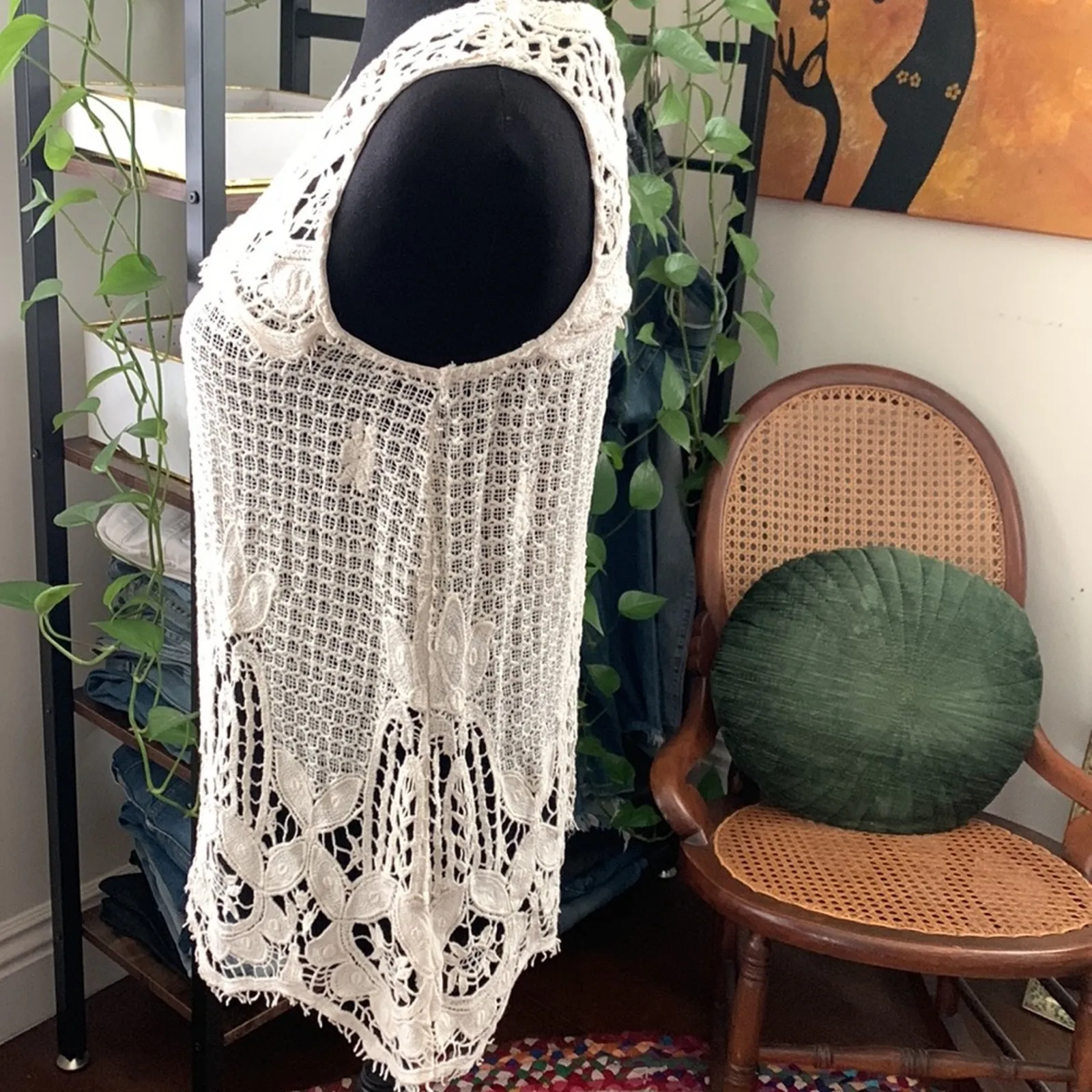 Lovestitch Cream Crochet Lace Sleeveless Cotton Top - Image 2