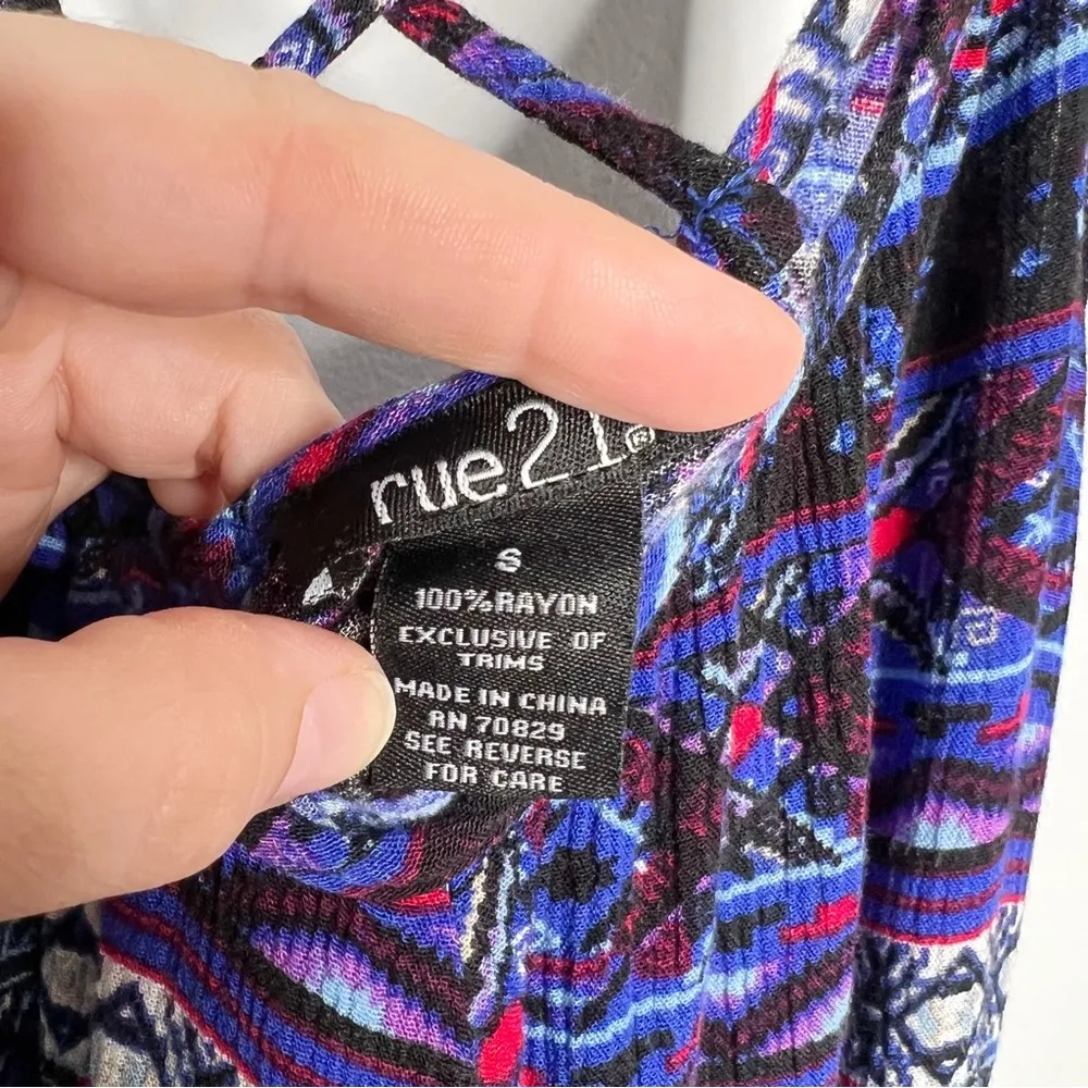 Rue21 Rayon Handkerchief Hem Spaghetti Strap Geometric Print Blouse - Image 9