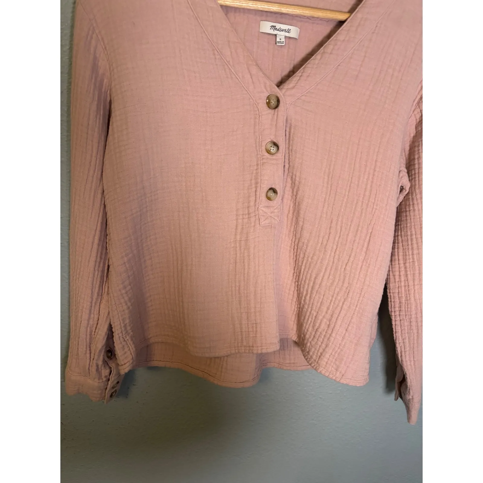 Madewell Lightspun Evert Long Sleeve Henley Top Wisteria Dove Pink Size Small - Image 5