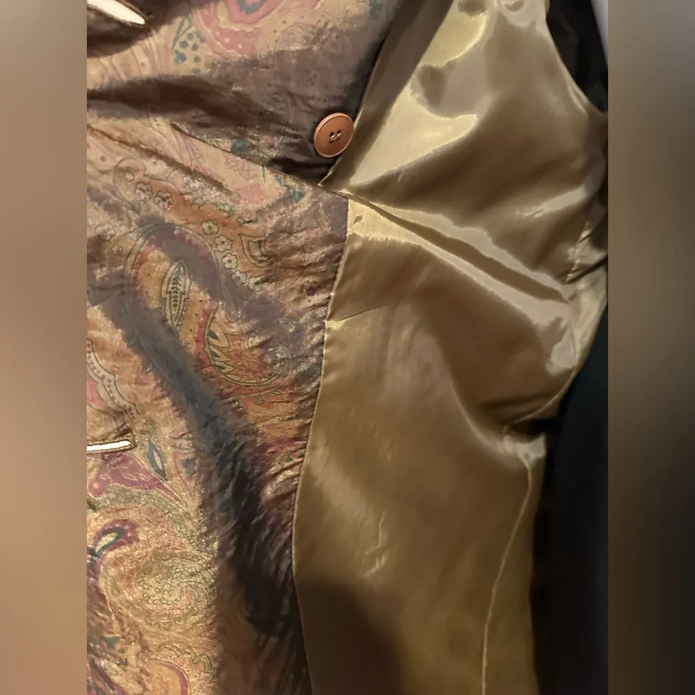 J. Gallery Double Breasted Brown/Green Metallic Paisley Trench Coat Sz 7/8 P - Image 7