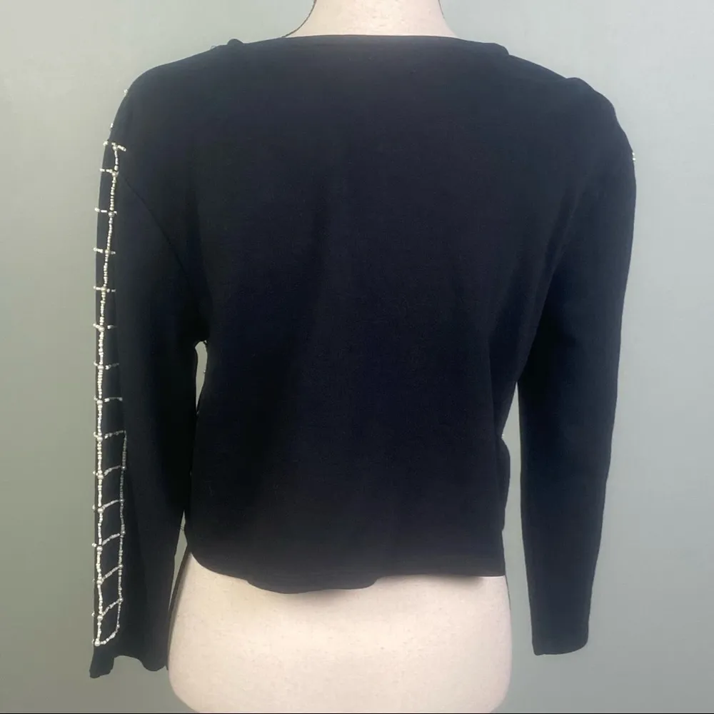ZARA  TRAFALUC black boxy cut sweater with pearlized beading. Size Small. EUC - Image 10