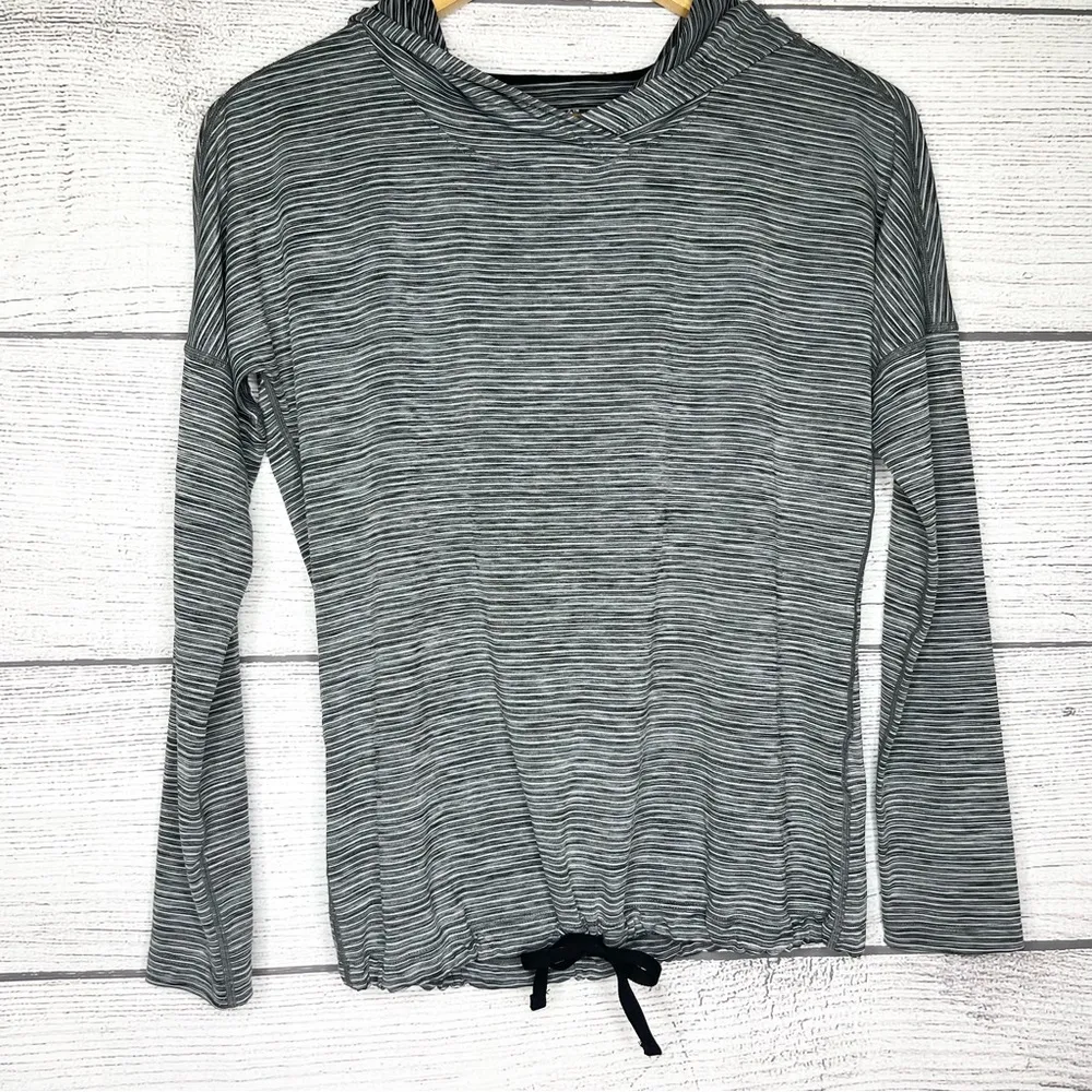Skechers Gray Stripe Hooded Long Sleeve Athletic Drawstring T-Shirt Size XS - Image 7