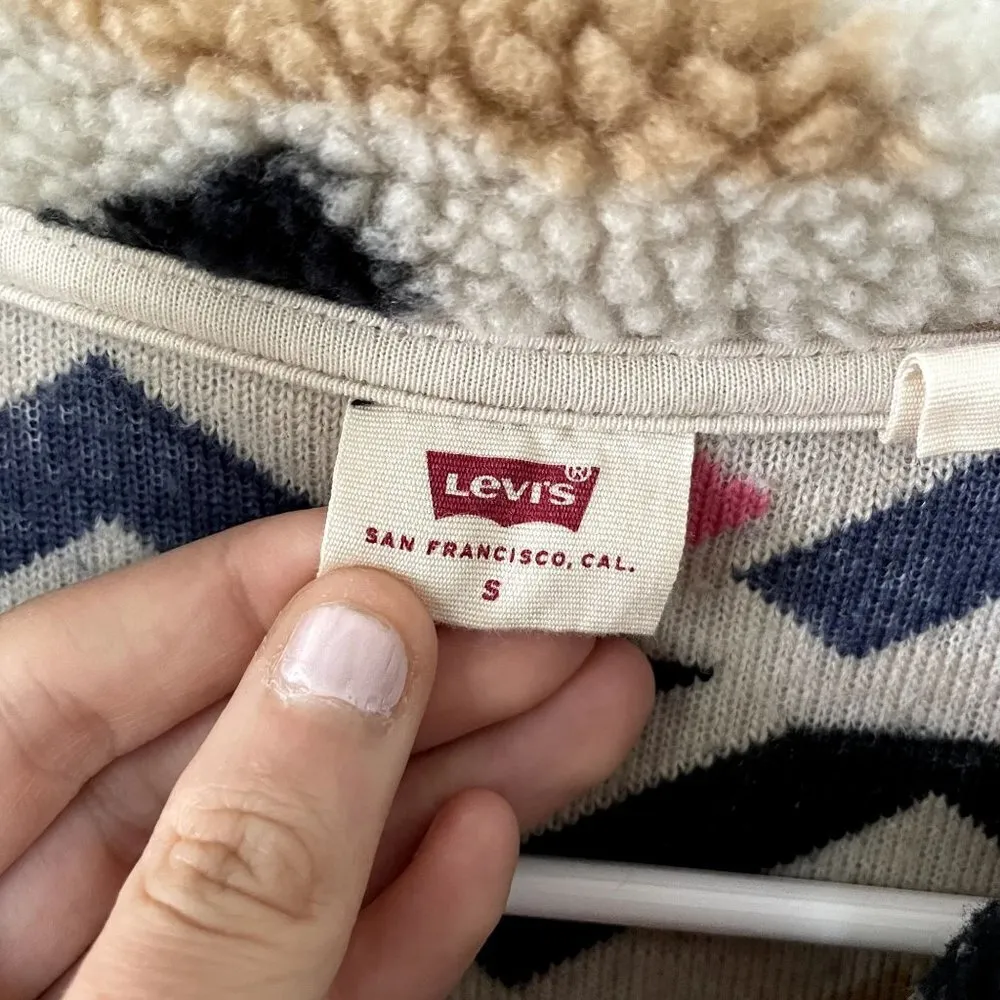 Levi's cream gold pink half zip pullover fleece sweater casual warm thick cotton - Image 3