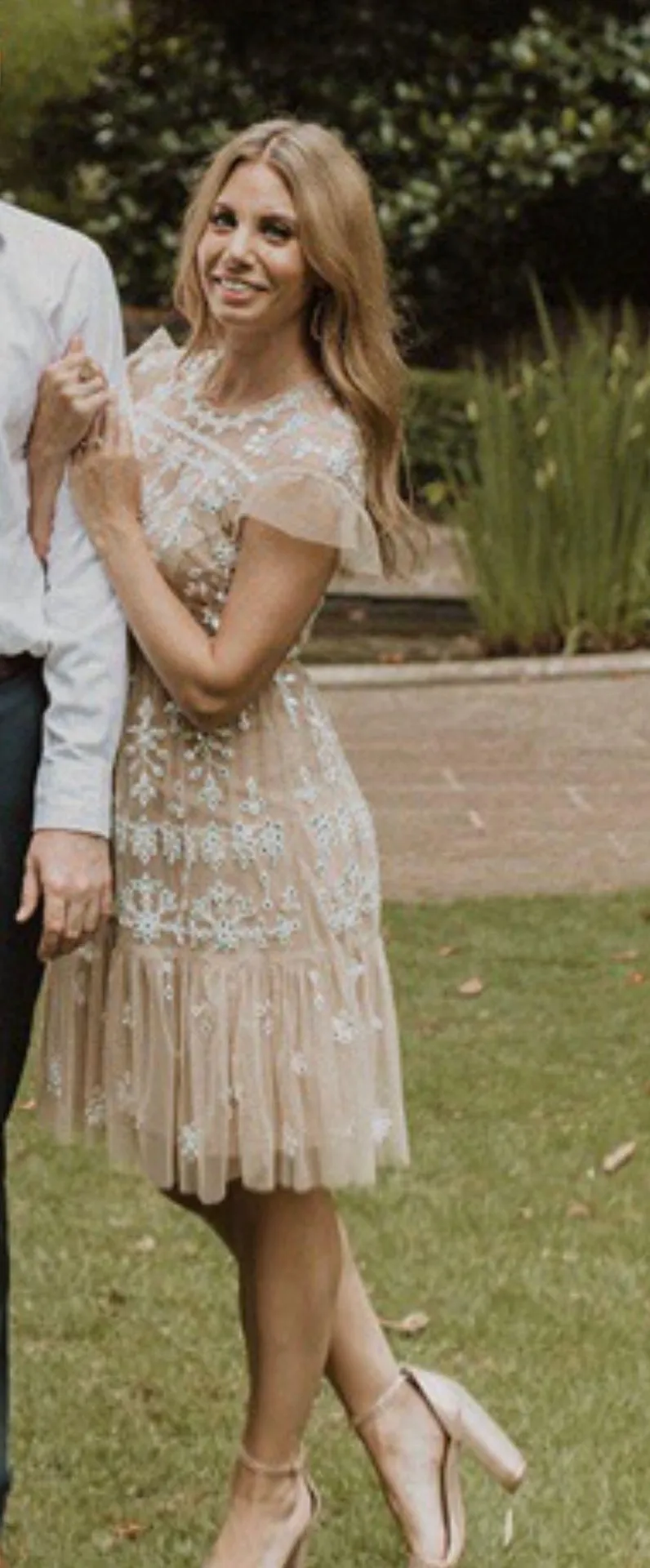 Flutter Sleeve Nude Mesh Dress - Image 3