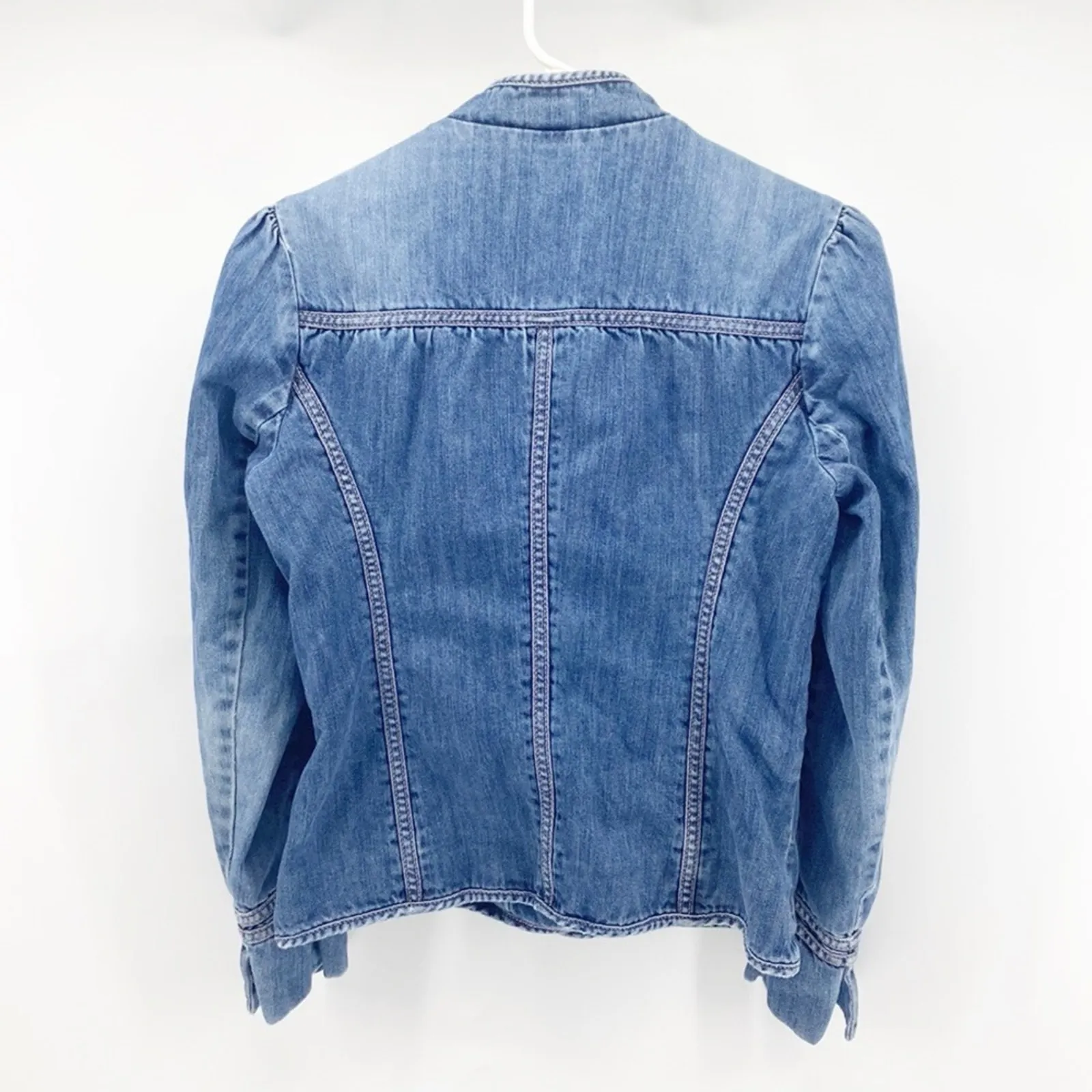 Gap denim prairie Jacket puff sleeve fitted 90s Y2K pink stitching size S - Image 10