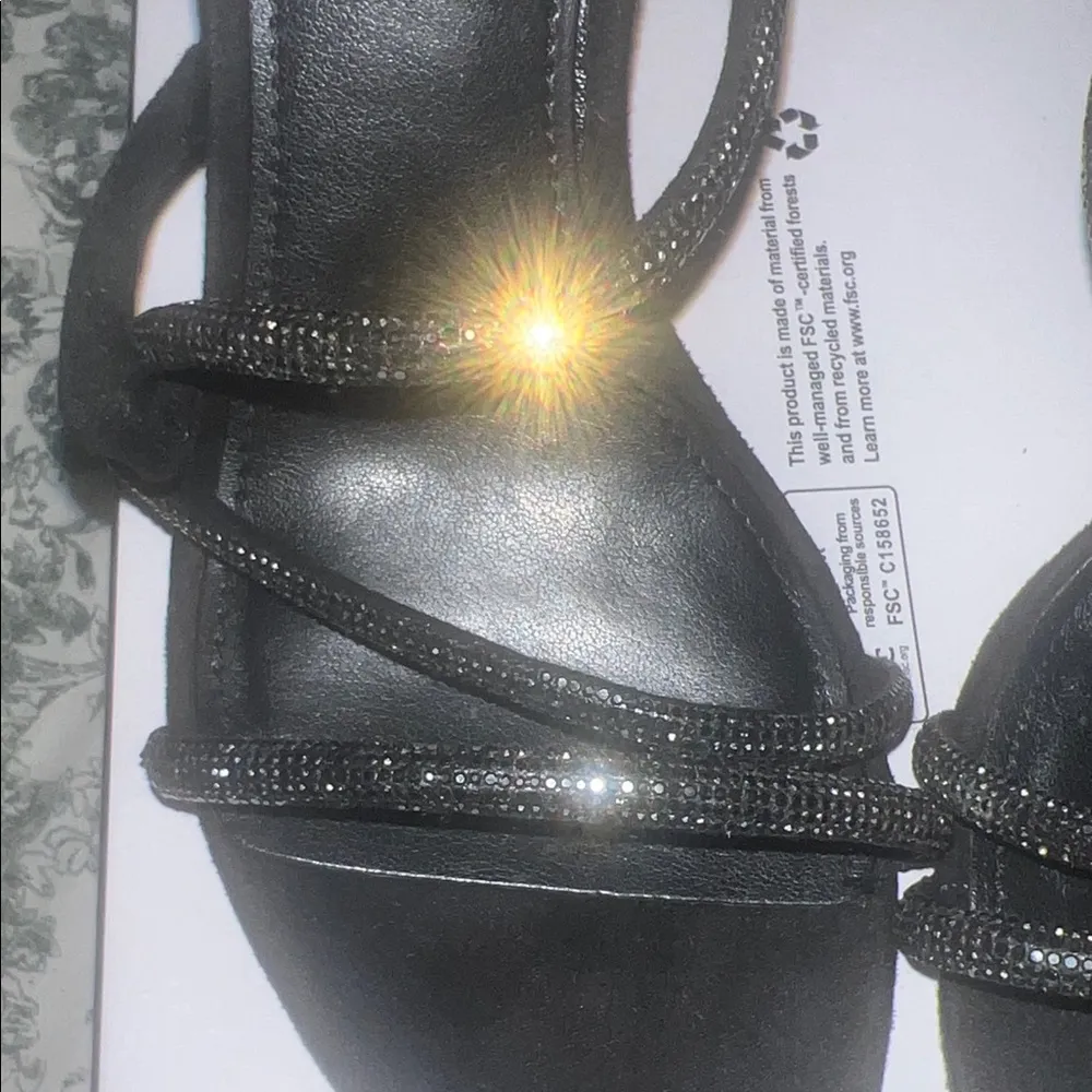 Nine West Black Glitter Strappy Heels - Image 3