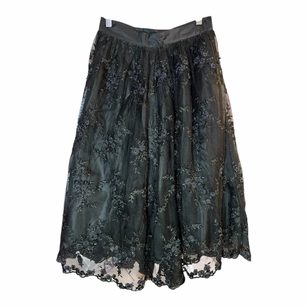 Alexandra Grecco by Anthropologie 6 Black Tulle Embroidered Beaded A Line Skirt - Image 3