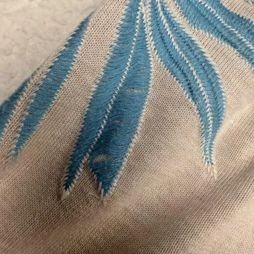 Chico's Cardigan Sweater Womens XL Beige Floral Embroidered Short Sleeve V-Neck - Image 5