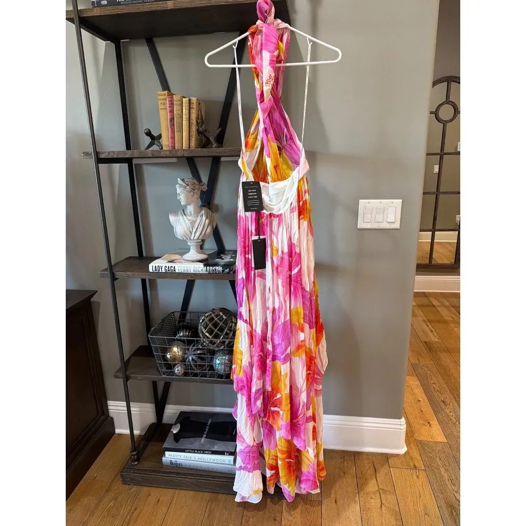 retrofete Ina Chiffon Maxi Dress Bianco Primavera Womens Size Medium Pink - Image 9