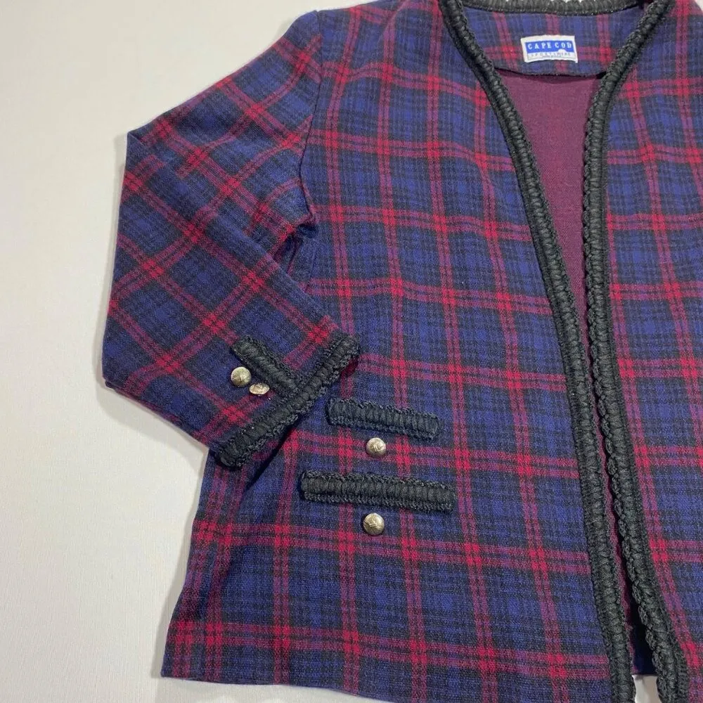 Cape Cod Sportswear Womens Plaid Open Cardigan Jacket Size 16 XL Red & Blue - Image 10