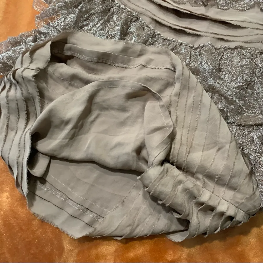 J. Crew Silk and lace tiered mini dress straps tiered metallic gold nude - Image 4