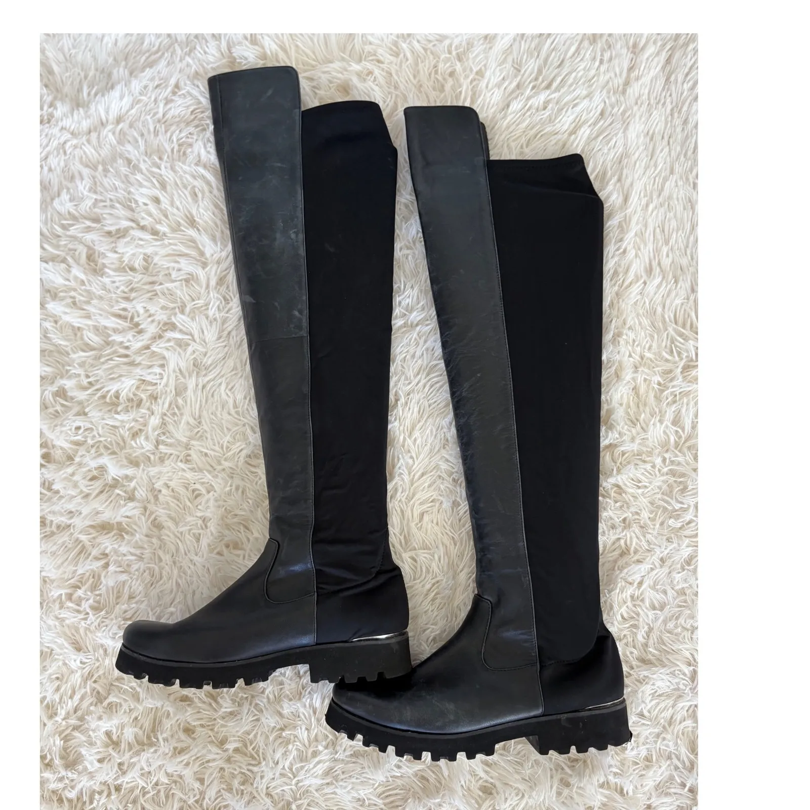 Donald Pliner Black Over the‎ Knee Boots Lug Sole Thigh High Stretch Boots 6.5 - Image 2