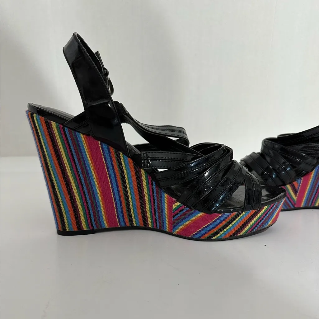 Westies Black with Multicolored Stripe Platform Wedge Sandals Size 9 - Image 8