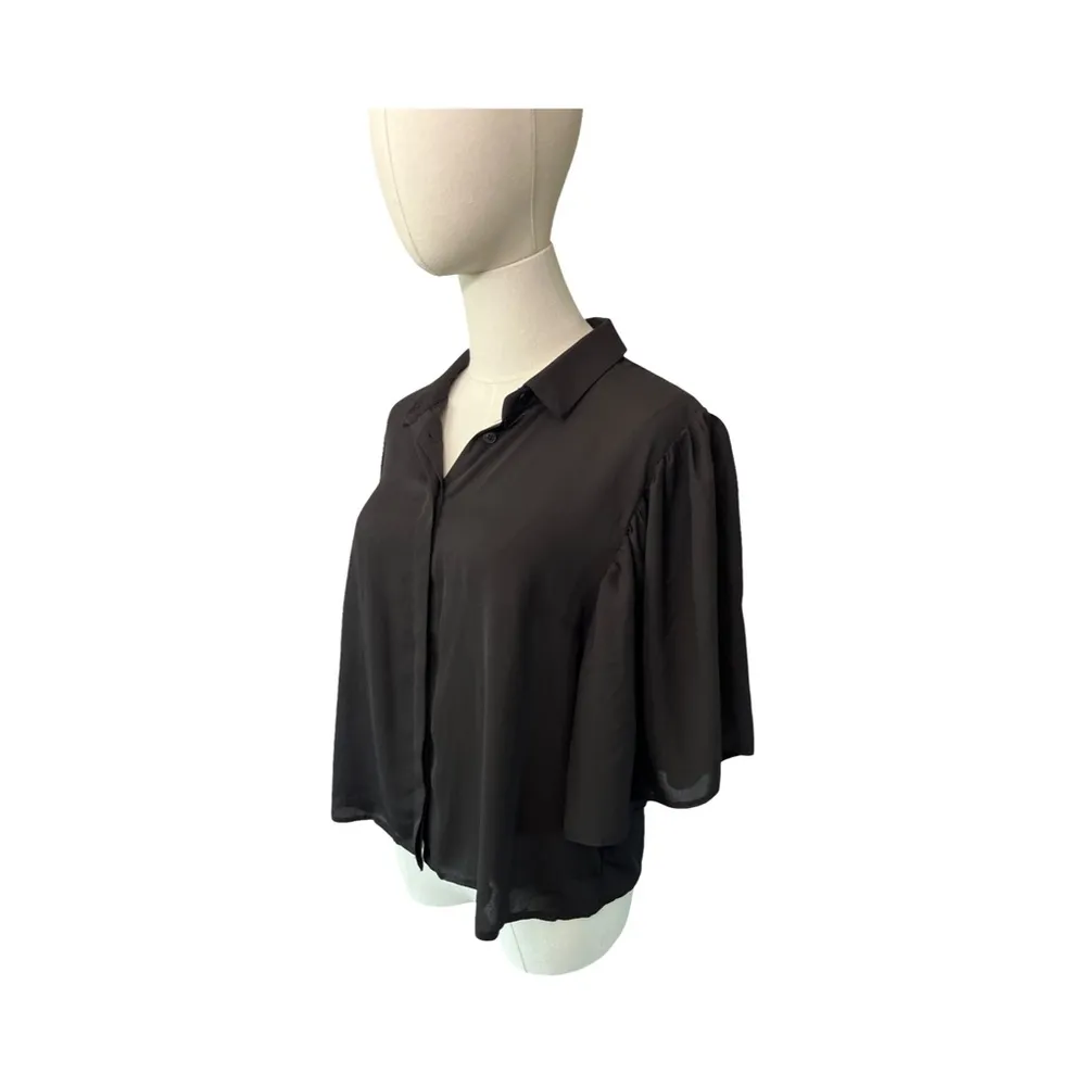 ASOS NWT  Black Flutter Sleeve Blouse | US Size 10 | Button Front - Image 4
