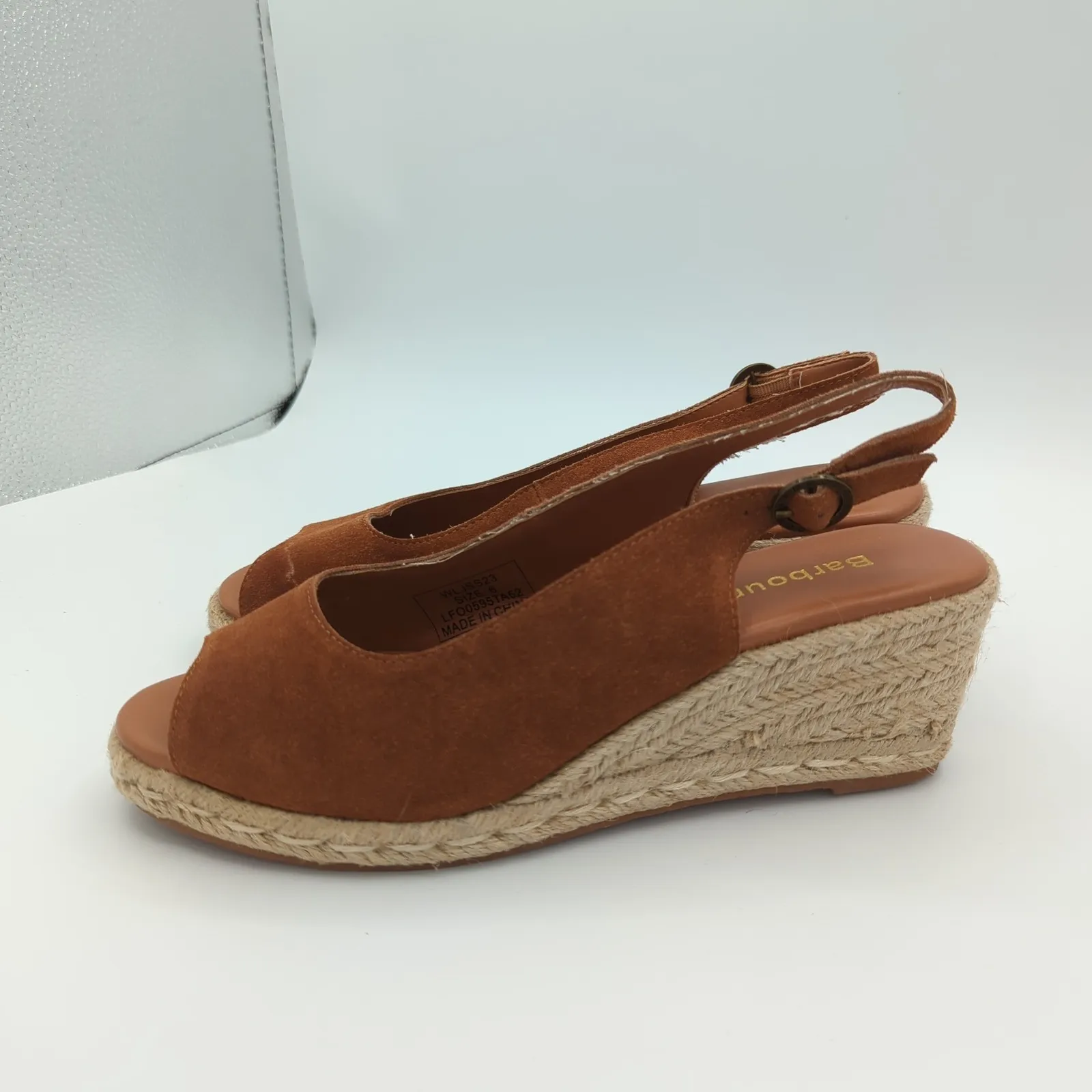 Barbour Nadia Women's Brown Suede Espadrille Wedge Slingback Sandals US 8 UK 6 - Image 2