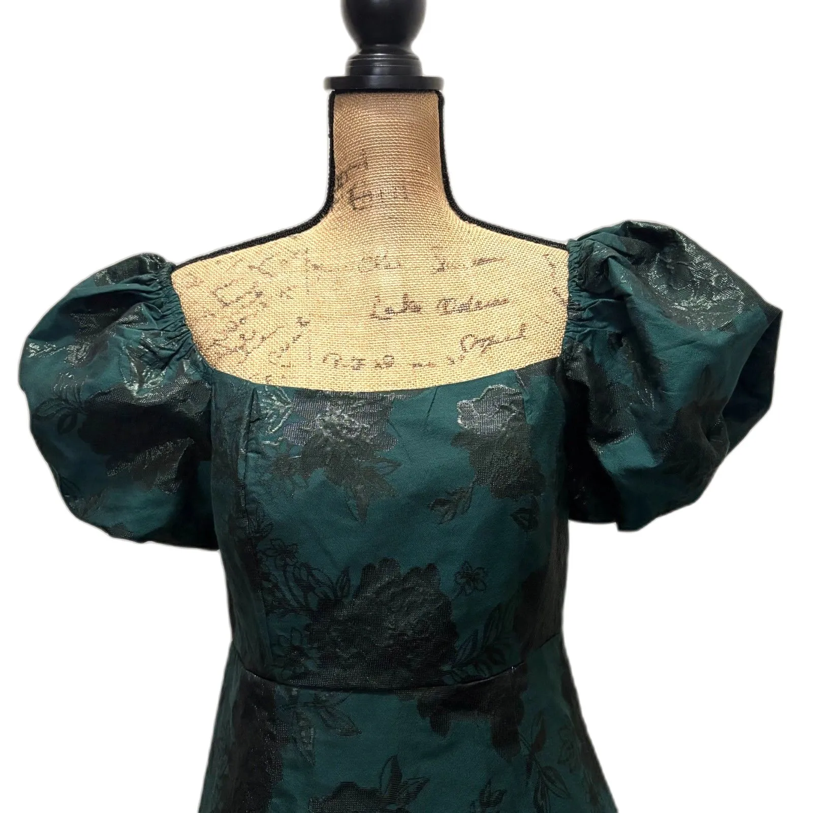 Altar'd State Lionella Puff Sleeve Mini Dress Green Black Floral Size‎ Medium - Image 3