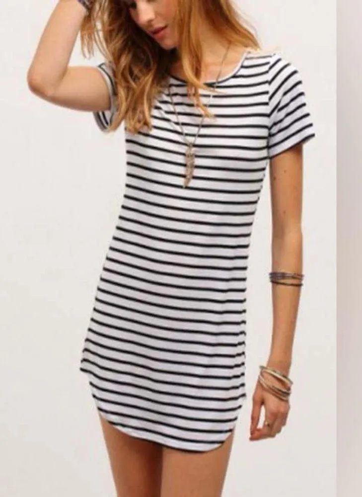 Striped T-Shirt Dress Women's M/L Cotton Stretch Basic Travel Academia Preppy - Image 2