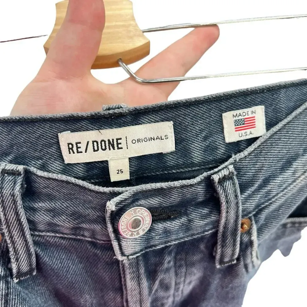 Re/Done Originals 90s High Rise Jeans Worn Black Destroyed Size 25 - Image 10