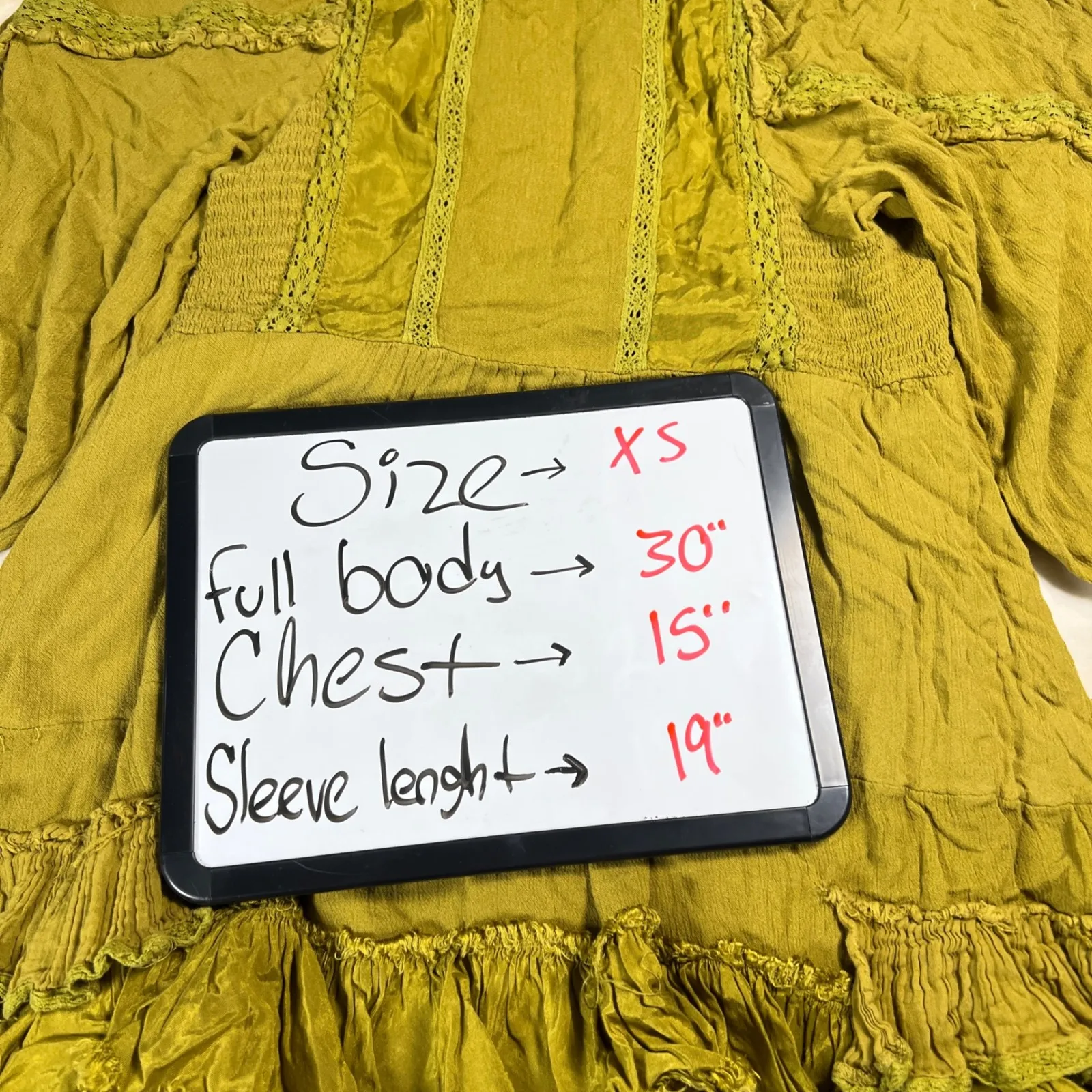 Free People One Mustard Yellow Ruffle Tiered Mini Dress XS Boho Festival - Image 11