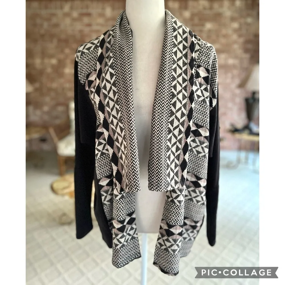 Skies Are Blue Cardigan Open Front Black Tan Faux Suede S Southwestern Boho Chic - Image 2