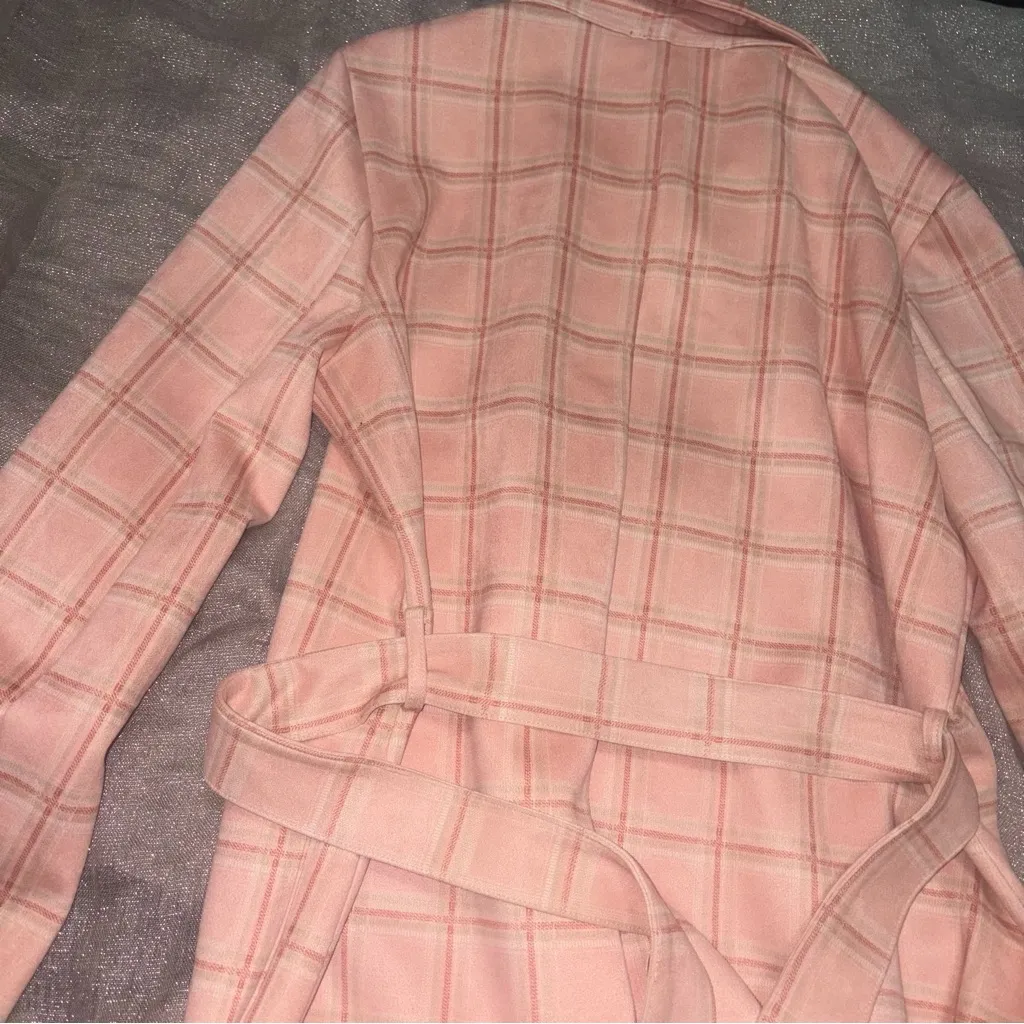 Alice Blue Pink Plaid Trench Coat XL - Image 2