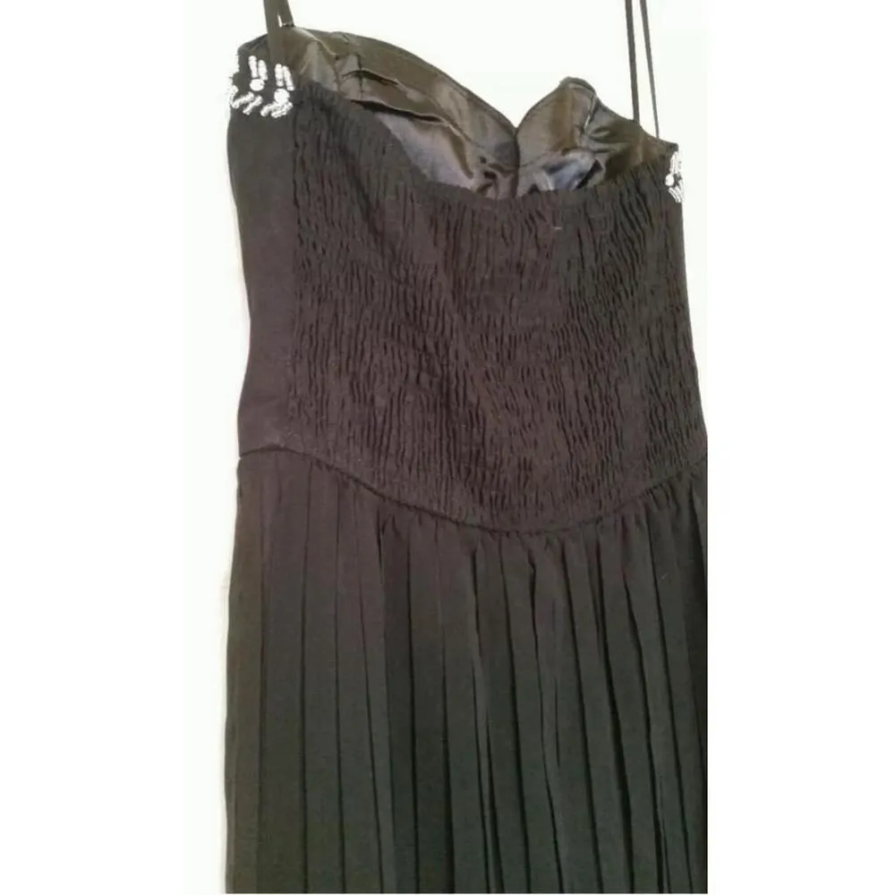 Black Beaded Pleated Shirred Back Strapless Maxi Dress by Chi Chi from Modcloth - Image 7