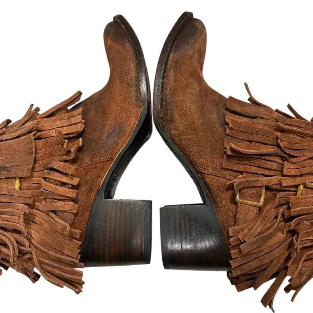 Freebird By Steven Leather Belle Fringe Ankle Boots, Sz 10 Brown - Image 9